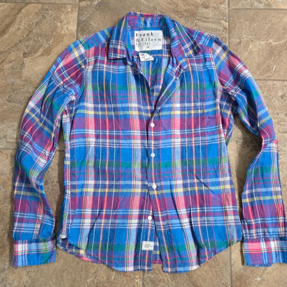 Frank And Eileen Finbar Plaid Long Sleeve Shirt Linen XS